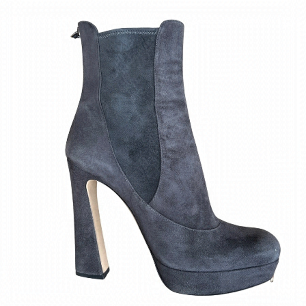 Miu Miu Platform Suede Boots Gray EU 39.5 US 8.5 Ankle Booties